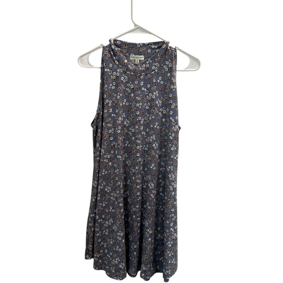 Earthbound Trading Co. Blue‎ Floral High-Neck Sleeveless Swing Dress - Large - Picture 1 of 4